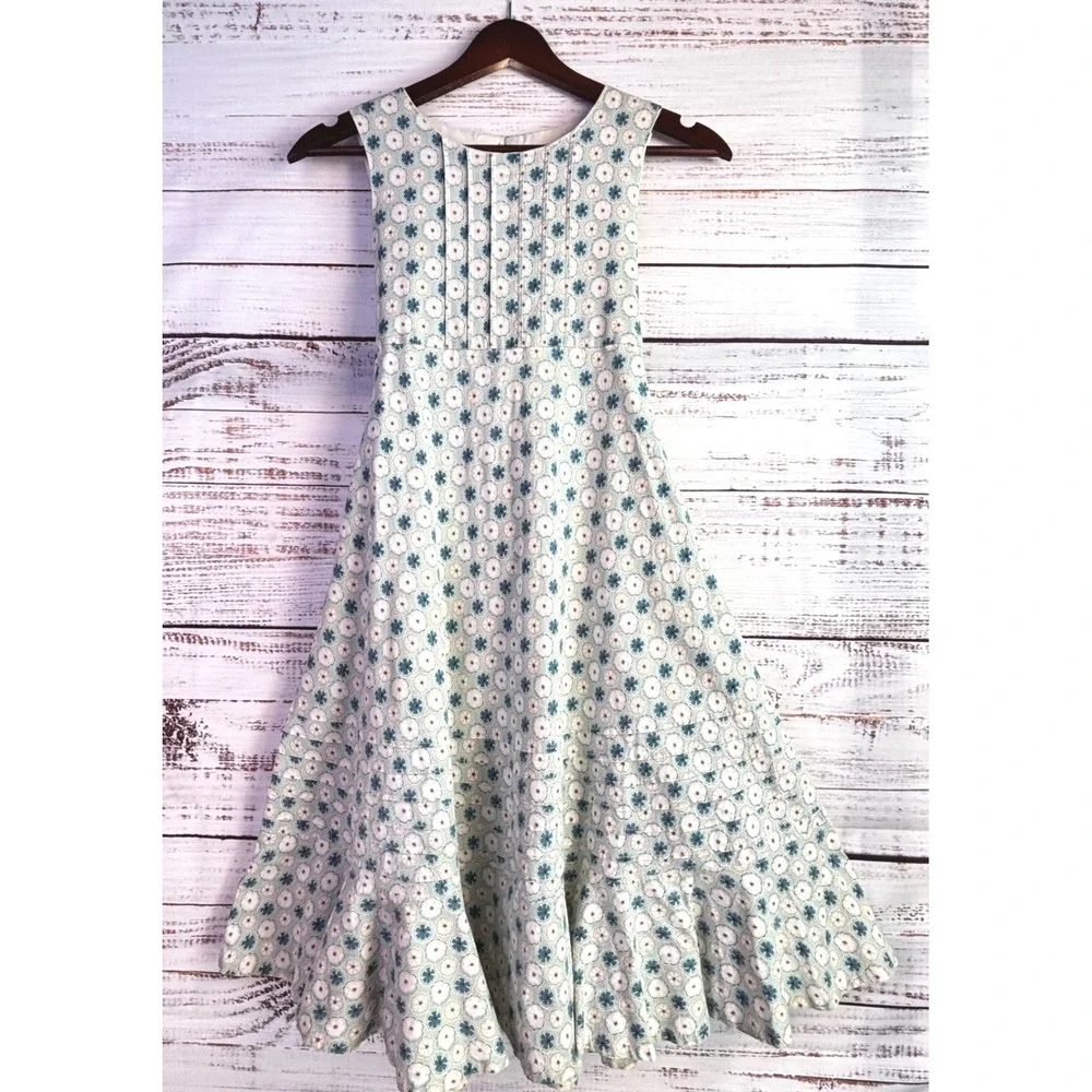 Handmade‎ Vintage Floral Sleeveless Dress Kids 10 Blue Pink Cottagecore Retro